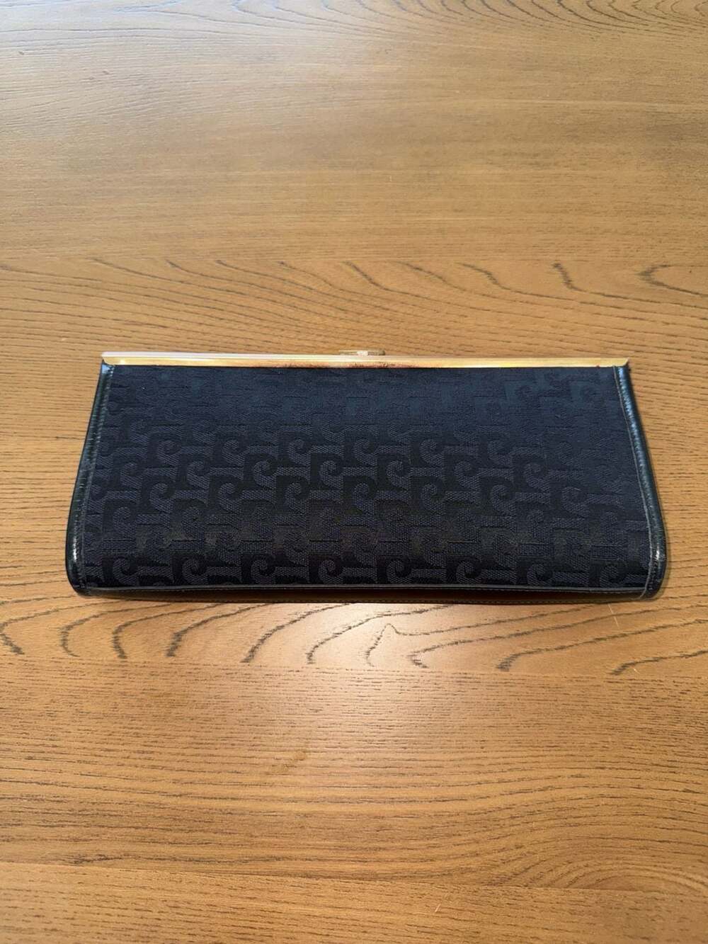 Pierre Cardin Vintage Monogram Jacquard Fabric Gold Hardware Frame Clutch Bag